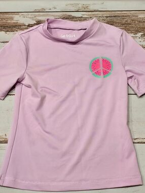 Cat & Jack rash guard swim top purple short sleeve peace watermelon XS 4/5